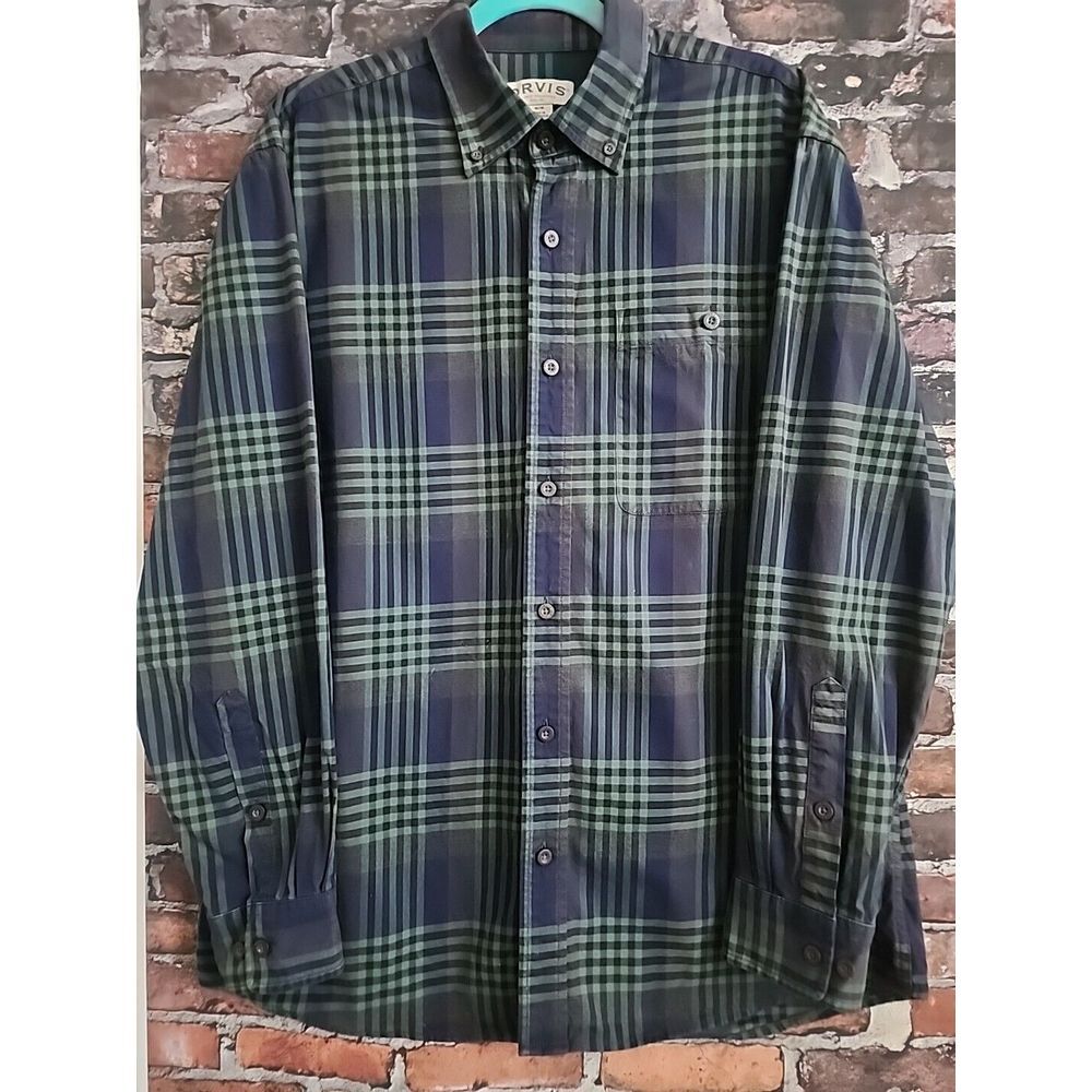 ORVIS Men's Shirt Medium Blackwatch Green Blue Plaid Long Sleeve Button Up - Picture 1 of 9